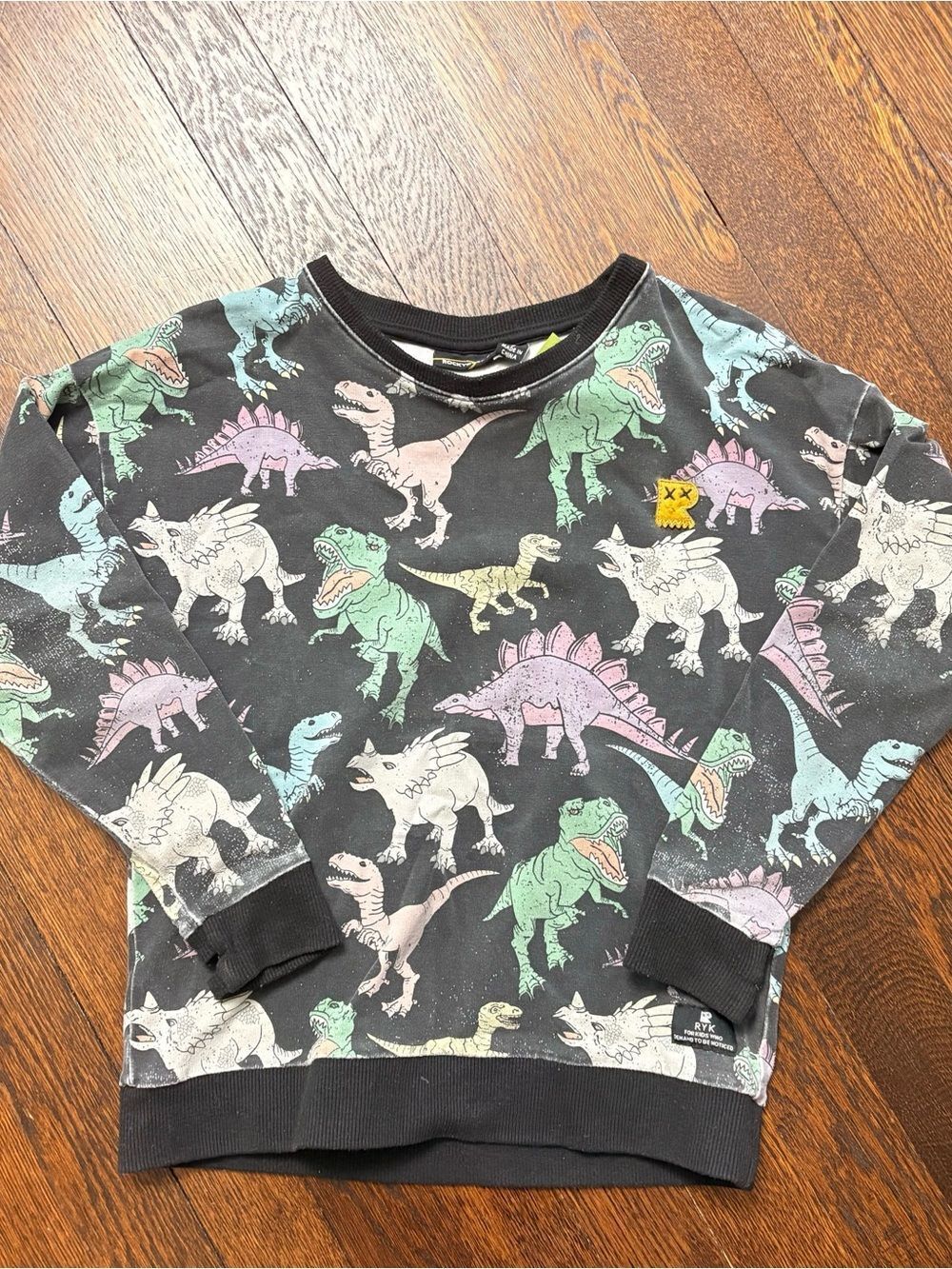 Rock Your Baby Black Dinosaur Print Kids Sweatshirt in Green, Pink, Blue, Cream